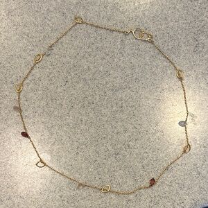 Gold Necklace with Multicolor Gem Accents